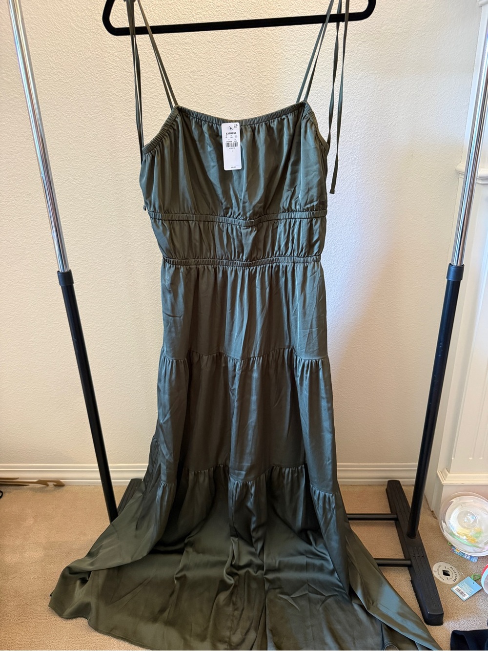 Express Olive Green Maxi Dress with Spaghetti Straps